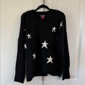 Vince Camuto Black Crewneck Sweater with White Star Motif